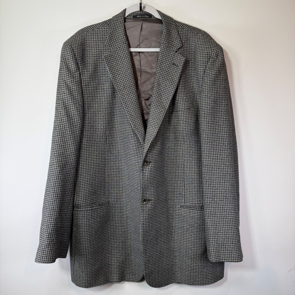 Excellent Zino Sport Coat Mens 46 Long Grey Silk Wool Houndstooth Blazer Italy